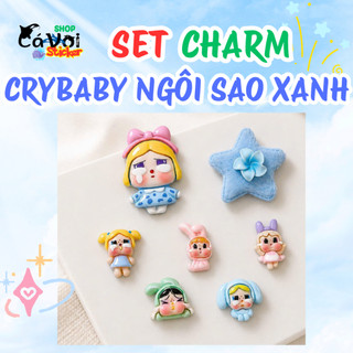 Set Charm Crybaby Bé Thỏ Khóc Pastel Kawaii Ngôi Sao xanh Resin DIY Gắn Dép Cute Mini Dễ Thương Phụ Kiện Girl Cartoon