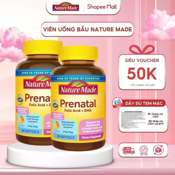 Combo 2 Hộp Vitamin Tổng Hợp Cho Mẹ Bầu Prenatal Folic Acid + DHA Nature Made 23 Vitamin 150 Viên
