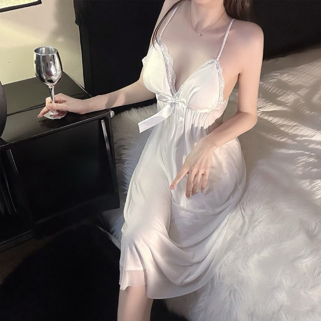V10.Váy Lụa 2 Dây Cổ Khoét V Gợi Cảm Sang Trọng,Chất Lụa Siêu Mát, Nhẹ