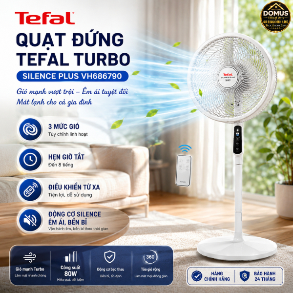 Quạt đứng Tefal Turbo Silence Plus VH689690 - 80W - Với 3 mức gió - Bảo hành chính hãng 24 tháng