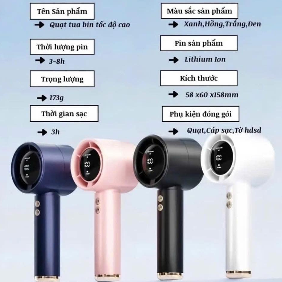 Quạt mini cầm tay N68 PIN 5000mAh di động màn hình hiển thị pin có thể sạc gió mạnh 100 tốc độ turbo phản lực