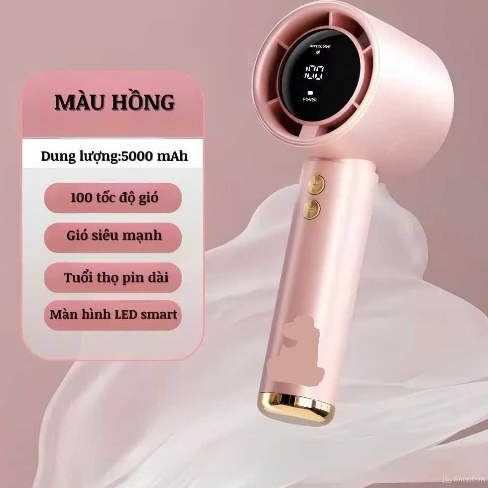 Quạt mini cầm tay N68 PIN 5000mAh di động màn hình hiển thị pin có thể sạc gió mạnh 100 tốc độ turbo phản lực