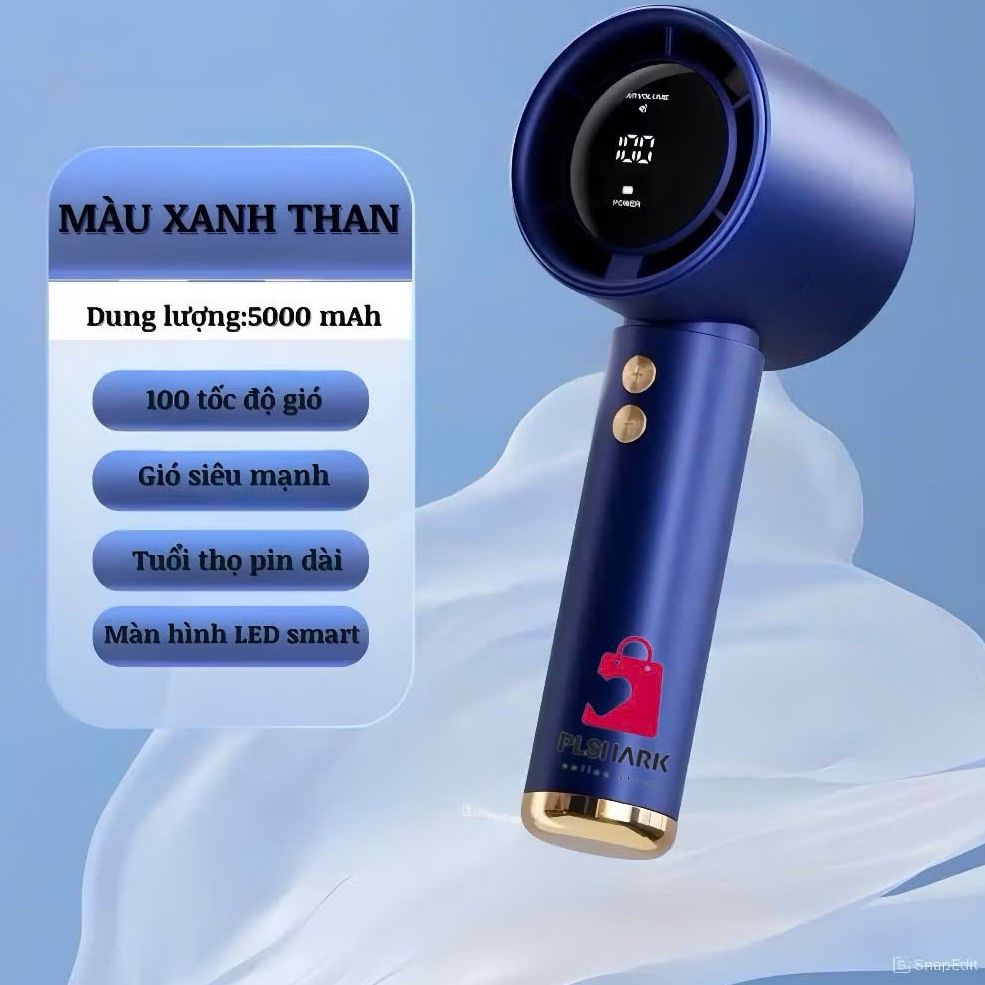 Quạt mini cầm tay N68 PIN 5000mAh di động màn hình hiển thị pin có thể sạc gió mạnh 100 tốc độ turbo phản lực