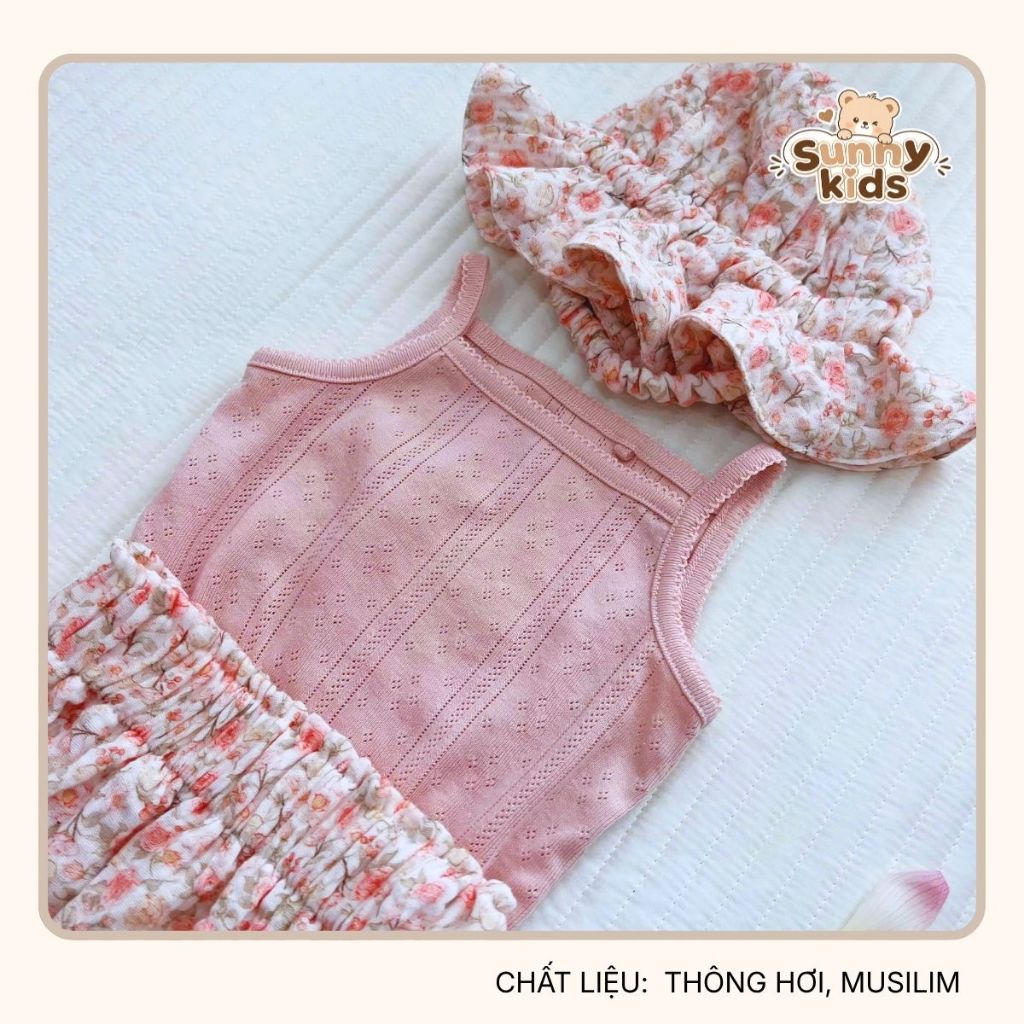 |SUNNYKIDS|set đồ em bé áo chất thông hơi phối quần musilim dáng bí siêu đáng yêu cho bé gái ( tặng kèm mũ )