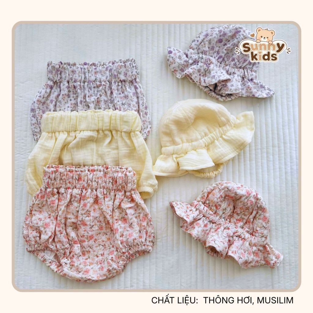 |SUNNYKIDS|set đồ em bé áo chất thông hơi phối quần musilim dáng bí siêu đáng yêu cho bé gái ( tặng kèm mũ )