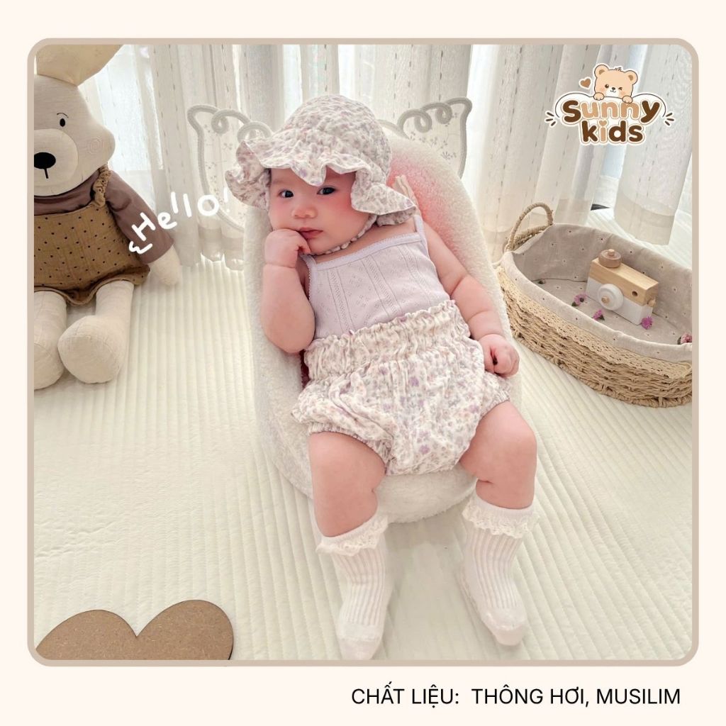 |SUNNYKIDS|set đồ em bé áo chất thông hơi phối quần musilim dáng bí siêu đáng yêu cho bé gái ( tặng kèm mũ )