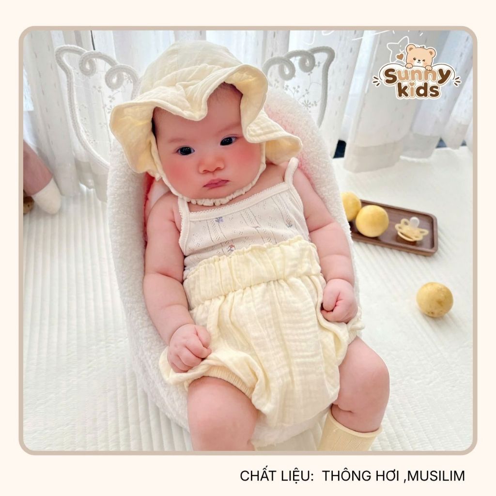 |SUNNYKIDS|set đồ em bé áo chất thông hơi phối quần musilim dáng bí siêu đáng yêu cho bé gái ( tặng kèm mũ )