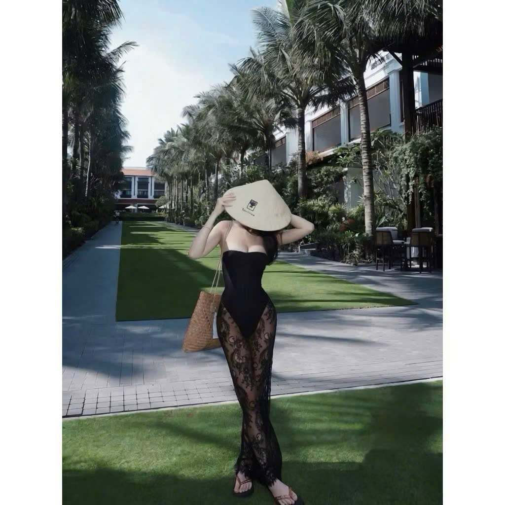 Váy body quây ren hoa dáng dài đuôi cá đi biển gợi cảm tôn dáng