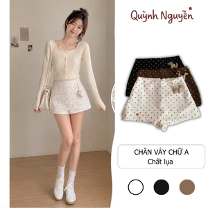 Chân Váy Chữ A Chấm Bi Dáng Ngắn 3 Khoá Kéo Phong Cách Hàn Quốc 1234