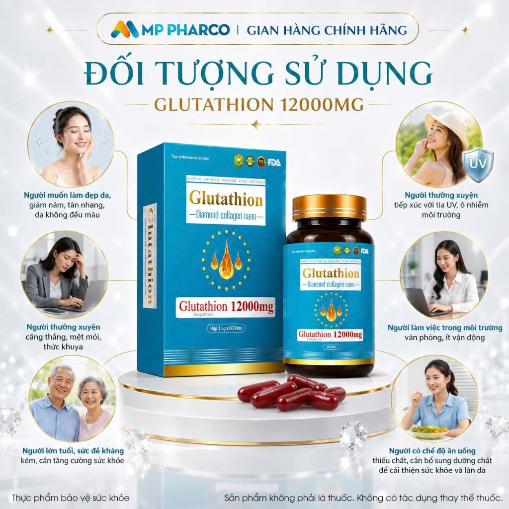 Viên uống giúp sáng da ,mịn da đẹp từ gốc TPBVSK SHISHIO SHINECO DIOCARE PLUS  NETOSUN Glutathion Diamond Collagen Nano
