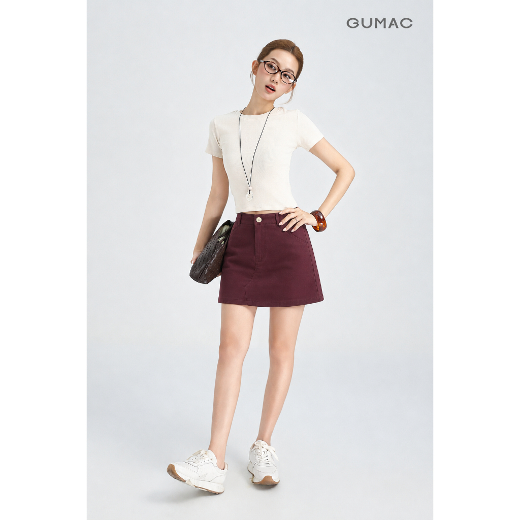 Chân Váy Nữ GUMAC Form A Ngắn Có Lót Quần Cạp Cao Chất Kaki Mềm Có Túi Dáng Đẹp Trẻ Trung YVG06040