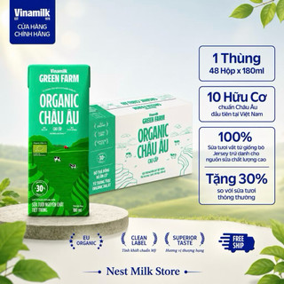 Sữa Tươi Tiệt Trùng Vinamilk Green Farm Organic Không Đường 180ml - Thùng 48 Hộp