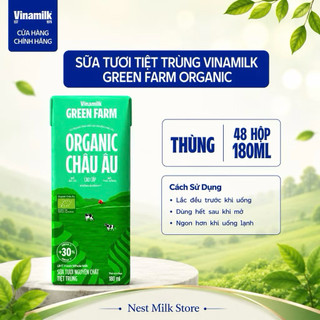 Sữa Tươi Tiệt Trùng Vinamilk Green Farm Organic Không Đường 180ml - Thùng 48 Hộp