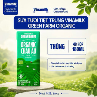 Sữa Tươi Tiệt Trùng Vinamilk Green Farm Organic Không Đường 180ml - Thùng 48 Hộp