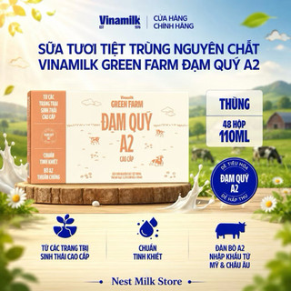 Sữa Tươi Nguyên Chất Tiệt Trùng Vinamilk Green Farm Đạm Quý A2 Không Đường 110ml - Thùng 48 hộp