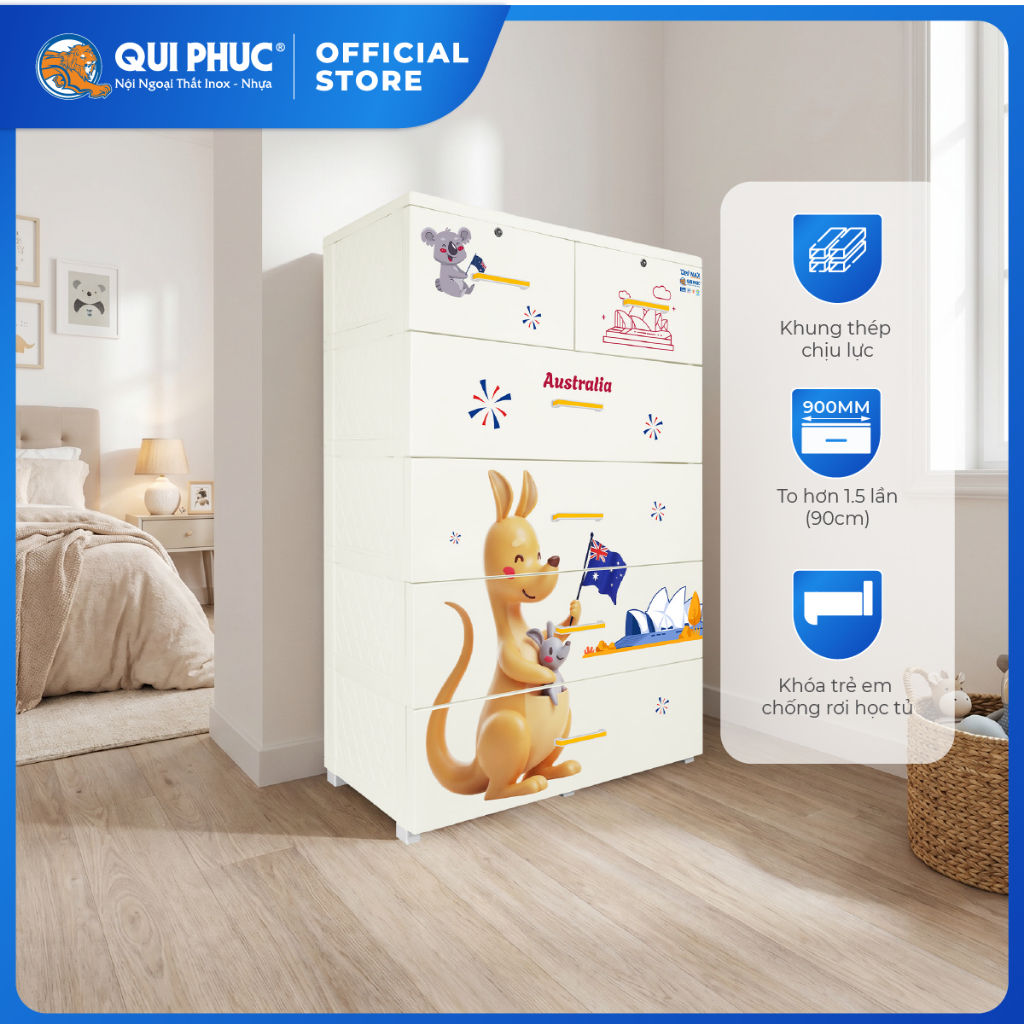 Tủ nhựa Deli Max 5 tầng QUI PHÚC, tủ đựng quần áo lớn gấp 1.5 lần, khung thép chắc chắn, bền đẹp