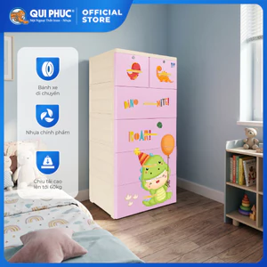 Tủ nhựa Kid 5 tầng QUI PHÚC, đựng quần áo cho bé, tiện lợi, hoạt tiết dễ thương