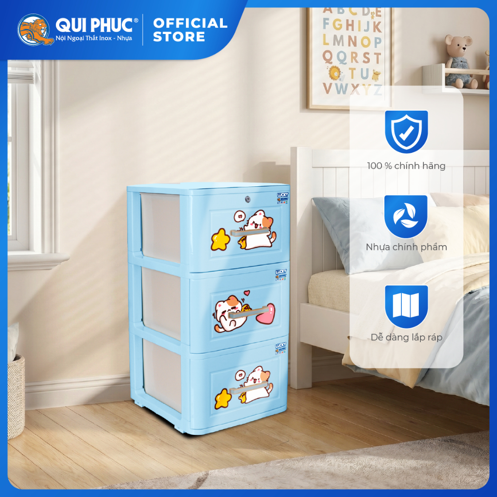 [HỎA TỐC] Tủ nhựa Lucky 3 tầng QUI PHÚC, nhỏ gọn, tiện lợi, phù hợp mọi không gian, dễ lắp ráp