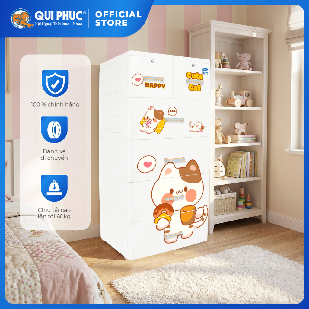 Tủ nhựa Bite 5 tầng QUI PHÚC, tủ đựng quần áo tiện lợi, an toàn, kích thước lớn