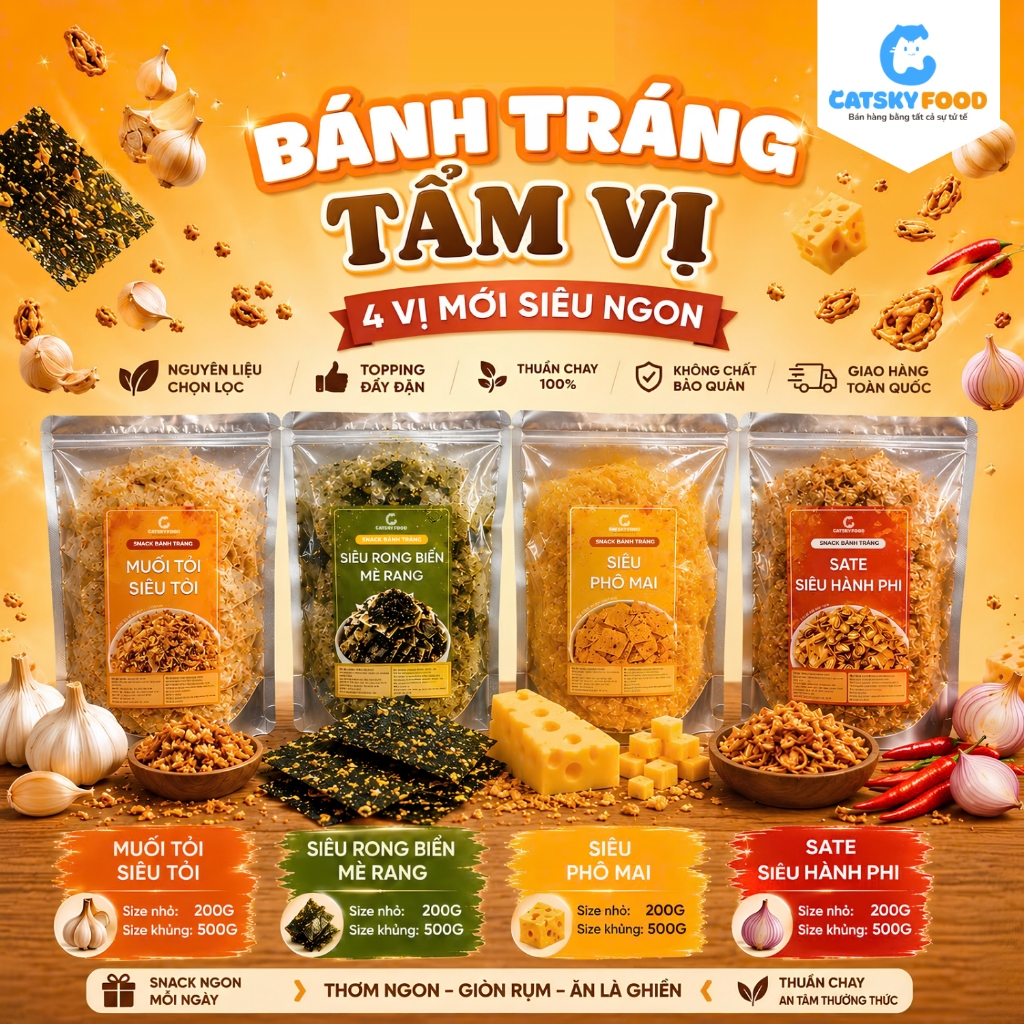 Bánh Tráng Trộn Siêu Topping Đẫm Vị Catsky Food bịch bánh tráng siêu rong biển đồ ăn vặt tiện lợi