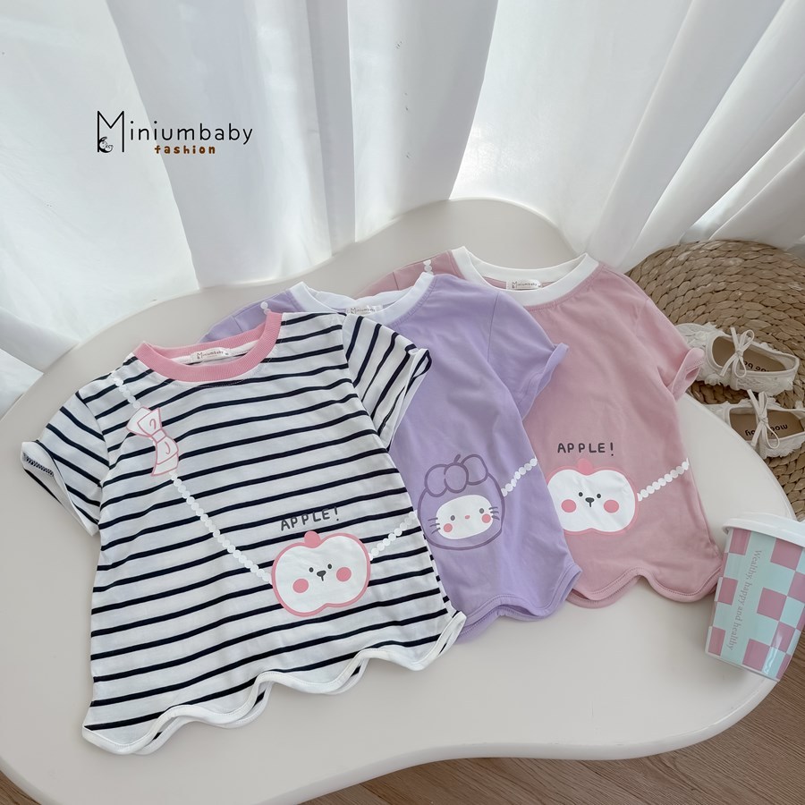Set bộ cộc tay bé gái Miniumbaby viền sóng hình túi chéo mix quần suông, chất cotton mềm mát SB2548