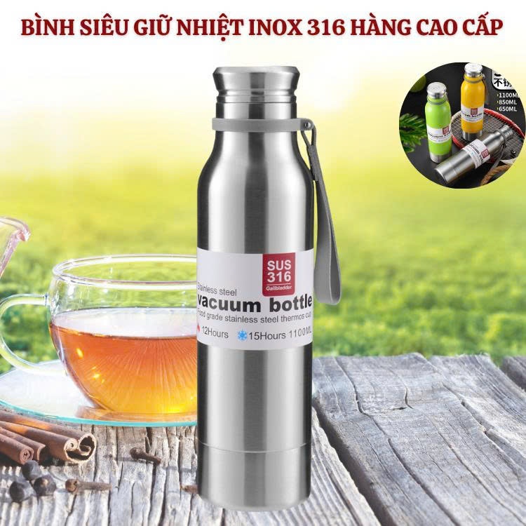 Bình siêu giữ nhiệt Inox 316 dung tích lớn 1100ml có lọc trà phong cách thể thao-2027