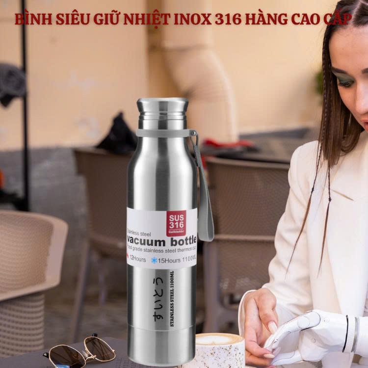 Bình siêu giữ nhiệt Inox 316 dung tích lớn 1100ml có lọc trà phong cách thể thao-2027