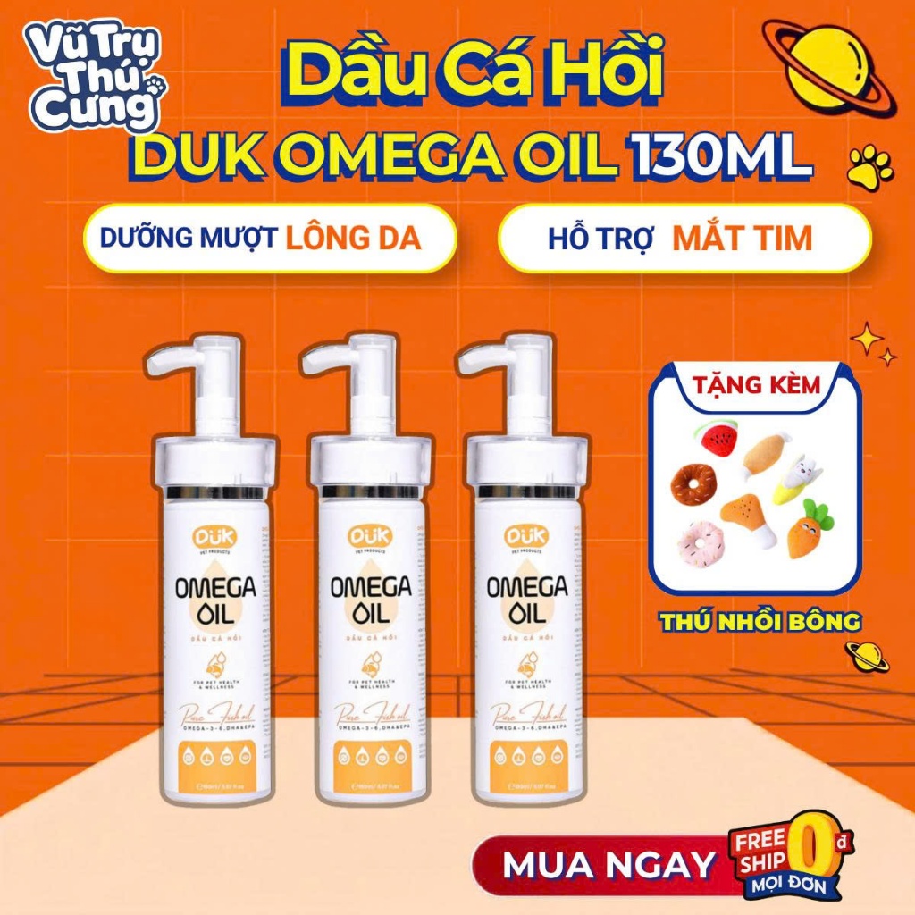 Dầu cá hồi dưỡng lông mềm mượt, ngăn rụng lông cho Chó Mèo DUK 150ml