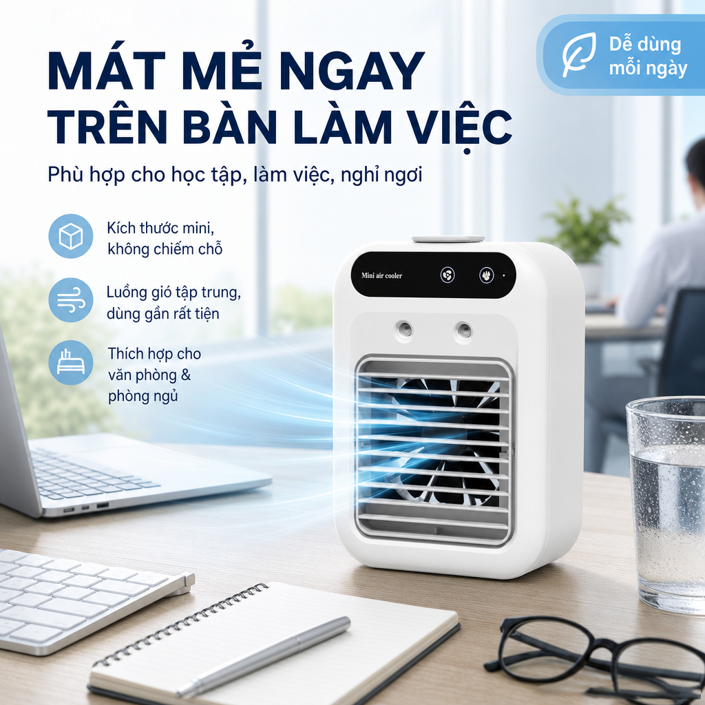 [Giao nhanh] Quạt điều hòa phun sương tích điện mini 500ml, 2 tốc độ gió, phun sương siêu mát Pin Dùng 2-4H