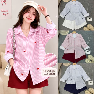 Set Áo Sơ Mi + Quần Đùi Bigsize Nữ Thanh Lịch, Áo Sơ Mi Họa Tiết Nơ Xinh Xắn Vải Lụa Mềm Mại SET975
