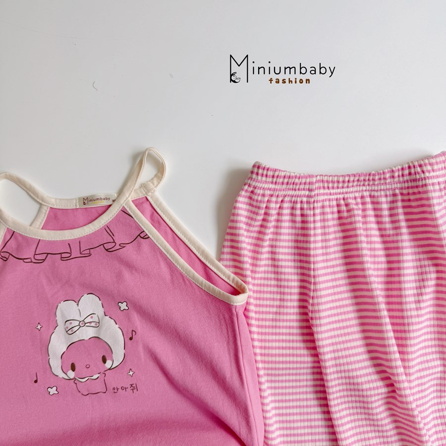 Set bộ cổ yếm bé gái Miniumbaby hình thỏ cute mix quần dáng suông, chất cotton mềm mát SB2784