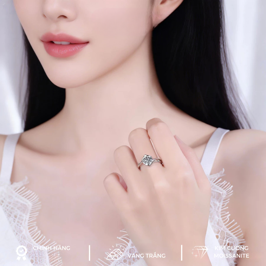 Nhẫn Nữ Moissanite 1 Carat VELOURA - Nụ Hôn Thiên Thần Lấp Lánh Sang Trọng,Có thể điều chỉnh