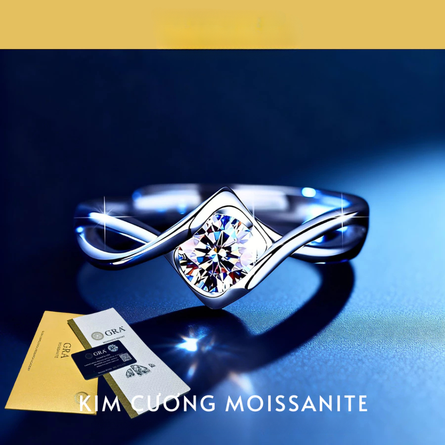 Nhẫn Nữ Moissanite 1 Carat VELOURA - Nụ Hôn Thiên Thần Lấp Lánh Sang Trọng,Có thể điều chỉnh