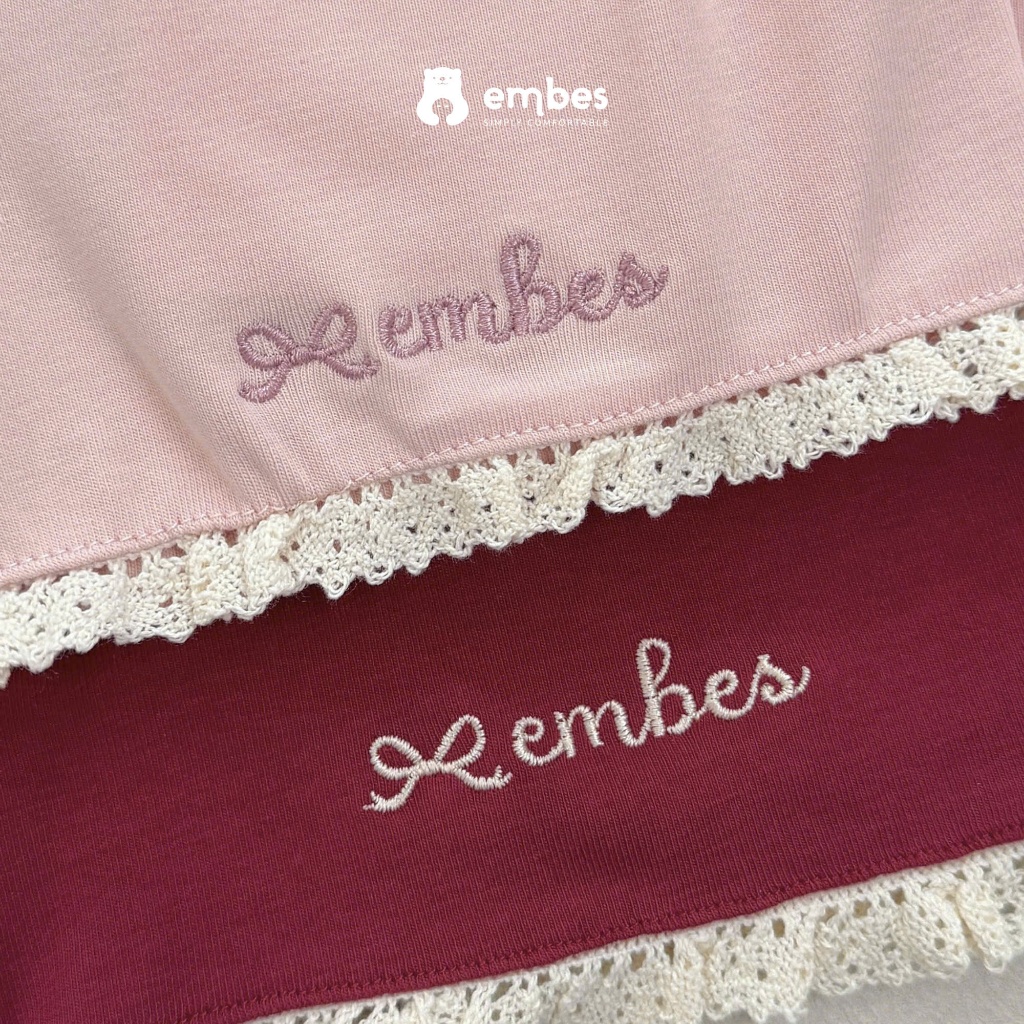 Bộ Cộc Bé Gái Embes, Bộ Cộc Tay In Họa Tiết Phối Viền Bèo Thêu Nơ Chất Cotton Cho Bé Gái Từ 8-17kg