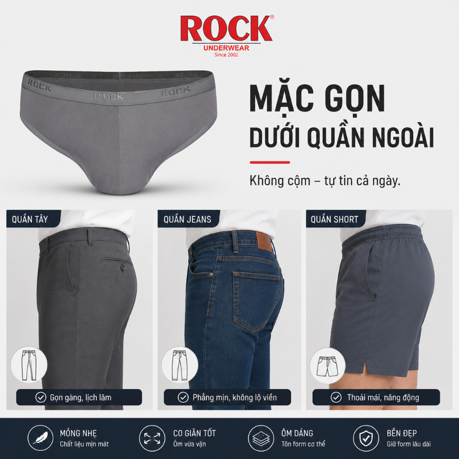 Quần Lót Nam ROCK QA 1110 Chất Thun Lạnh Thoáng Mát Cá Tính, Quần Sịp Nam Dáng Trẻ Trung Thoải Mái Cả Ngày