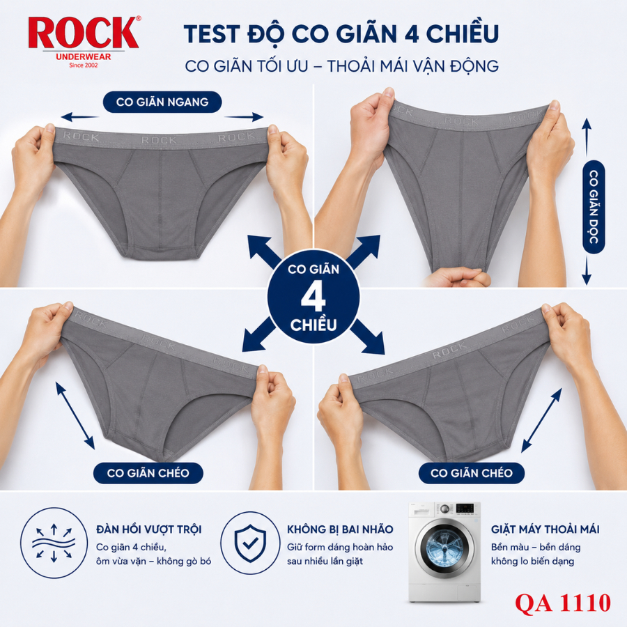 Quần Lót Nam ROCK QA 1110 Chất Thun Lạnh Thoáng Mát Cá Tính, Quần Sịp Nam Dáng Trẻ Trung Thoải Mái Cả Ngày