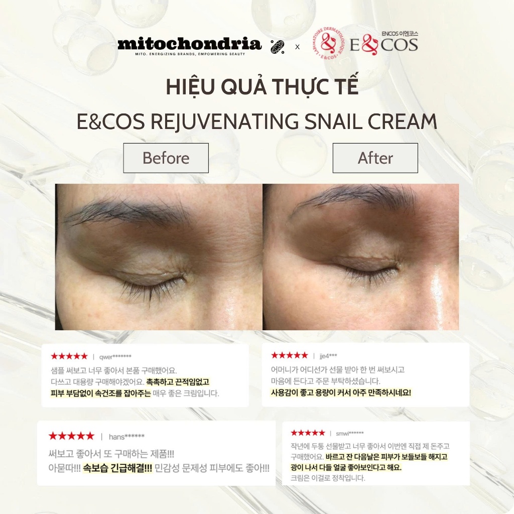Kem PDRN & tế bào gốc ốc sên Pháp tái tạo & trẻ hóa da E&COS Rejuvenating Snail Cream 50ml
