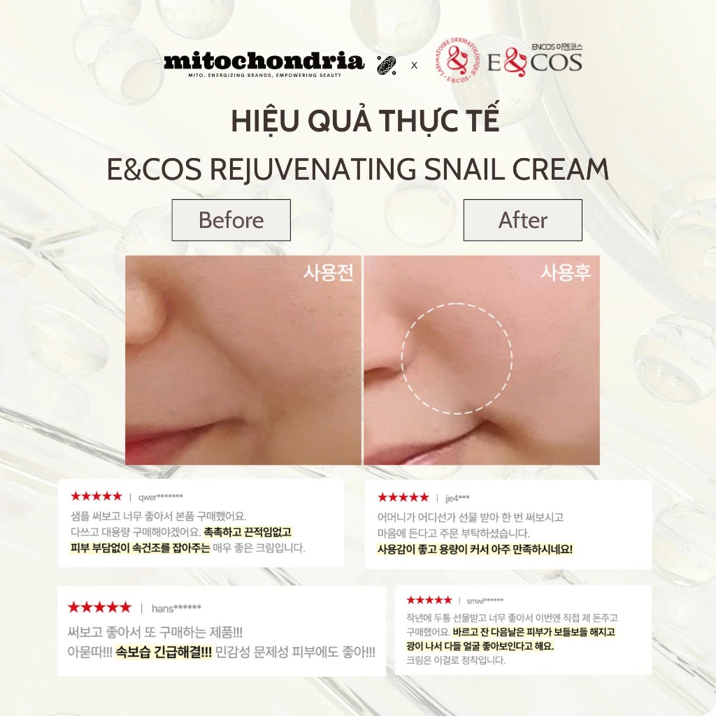 Kem PDRN & tế bào gốc ốc sên Pháp tái tạo & trẻ hóa da E&COS Rejuvenating Snail Cream 50ml
