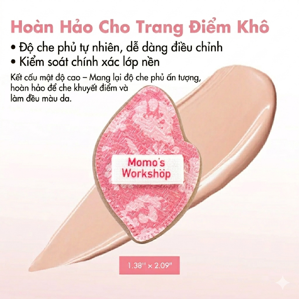 Bông Mút Tán Má Hồng - Che Khuyết Điểm Ốc Hồng Momo's Workshop Momoland Airy Mallow Jet Puff-Blush Tides Dry Use (1pcs)