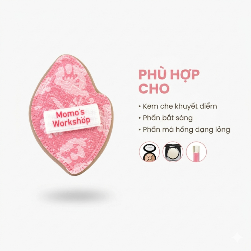 Bông Mút Tán Má Hồng - Che Khuyết Điểm Ốc Hồng Momo's Workshop Momoland Airy Mallow Jet Puff-Blush Tides Dry Use (1pcs)