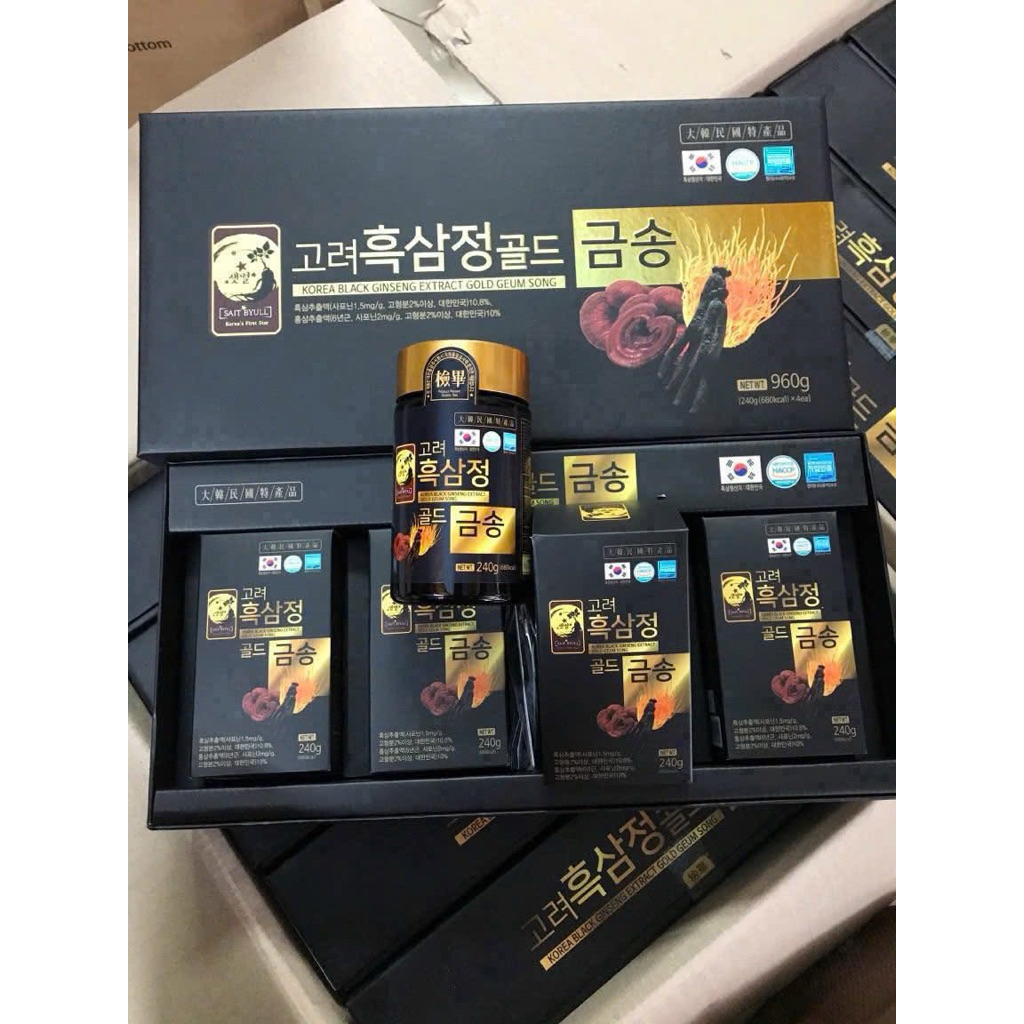 [ Nội Địa Hàn ] Cao hắc sâm đông trùng hạ thảo nấm linh chi hàn quốc, hộp 4 lọ x 240g - Korean black red ginseng gold