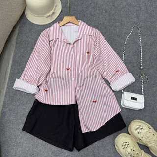SET Sơ Mi In Nơ Quần Đùi Bigsize Nữ Áo Somi Tay Dài Kèm Quần Short Năng Động Cho Chubby SET975