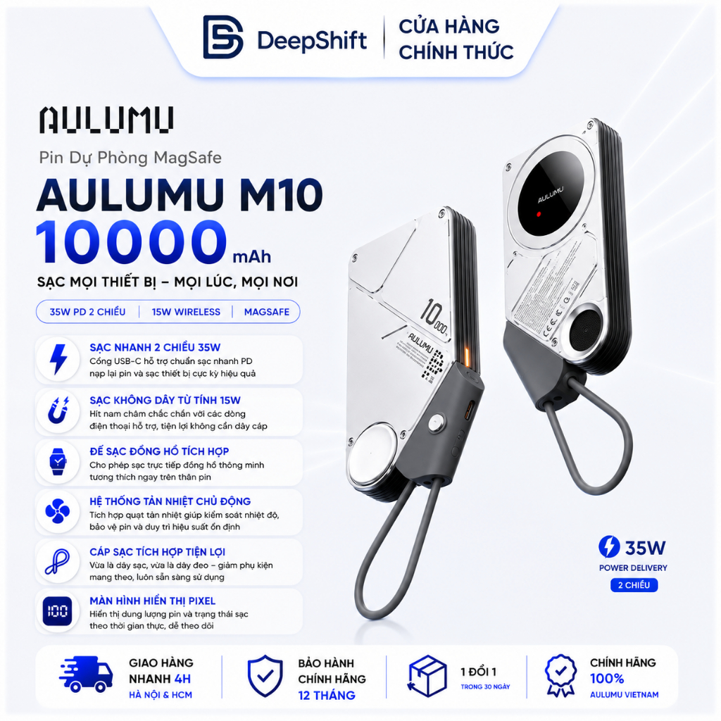 Sạc dự phòng Aulumu M10 10000mAh Multi-Charging Dual-Mag