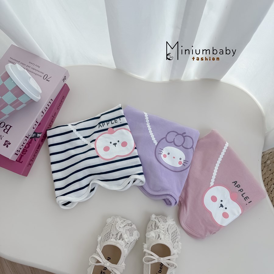 Set bộ cộc tay bé gái Miniumbaby viền sóng hình túi chéo mix quần suông, chất cotton mềm mát SB2548