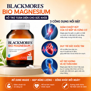 Viên uống bổ sung Magie hỗ trợ cơ bắp ngăn ngừa chuột rút Blackmores Bio Magnesium lọ 100 viên