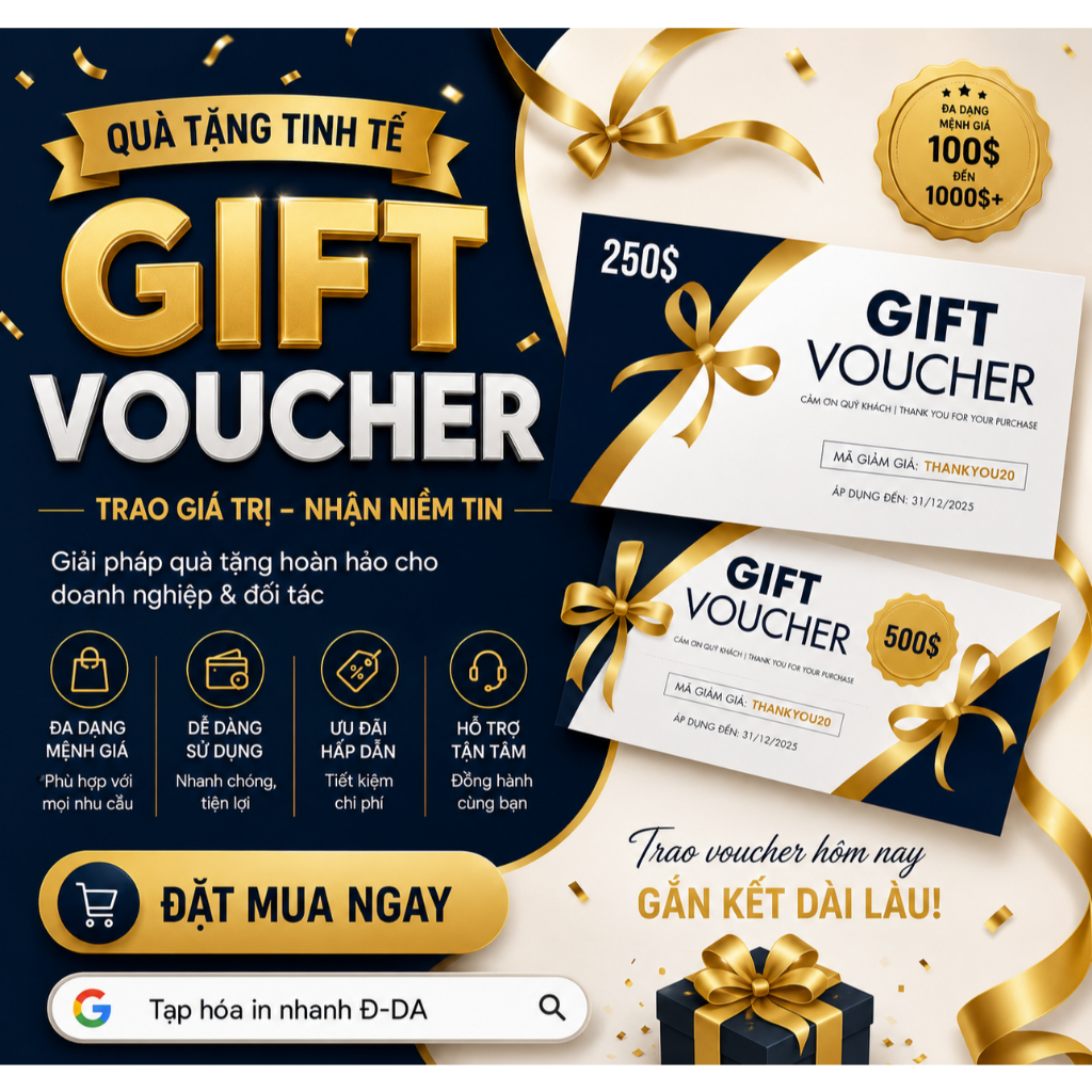 In PHIẾU QUÀ TẶNG - GIFT VOUCHERS, MỸ PHẨM, SPA , THỜI TRANG , QUÁN ĂN , VV... nhận in thêo yêu cầu, ibox shop