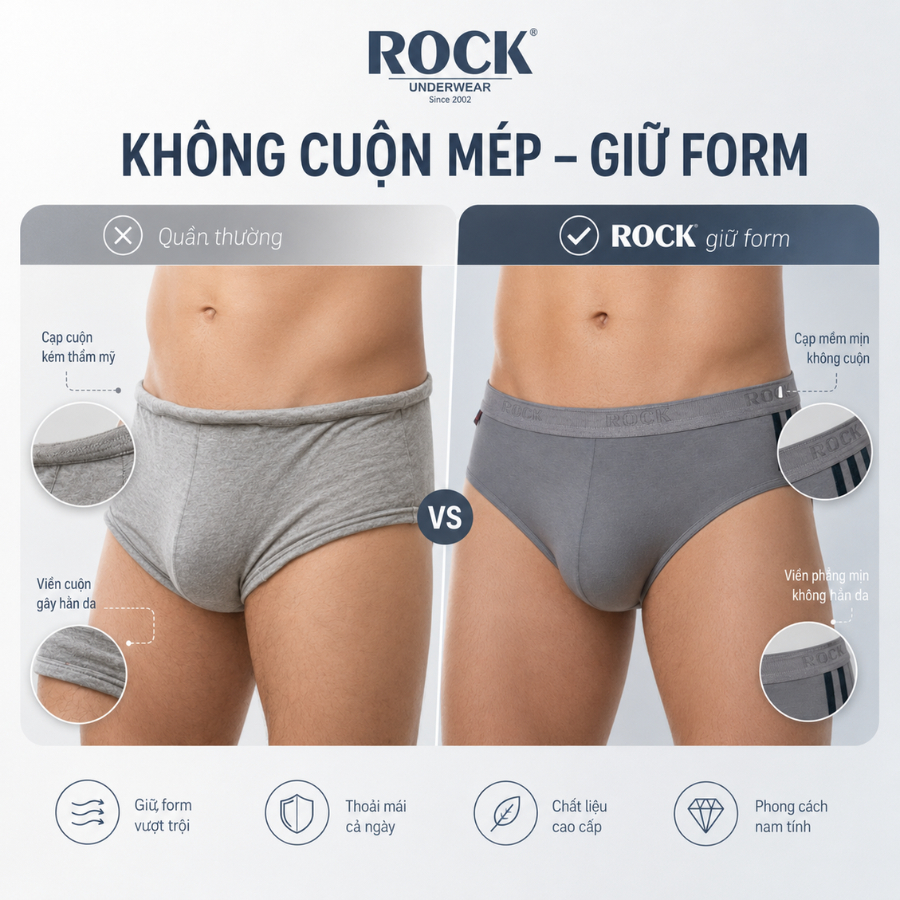 Quần Lót Nam ROCK 027 Bigsize Chất Liệu Cotton Co Giãn 4 Chiều Thoải Mái, Quần Sịp Nam Kiểu Dáng Sang Trọng Cao Cấp