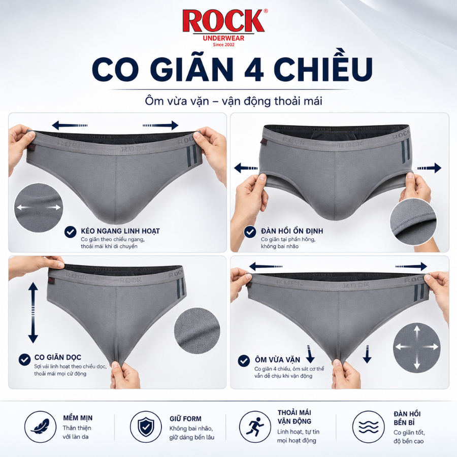 Quần Lót Nam ROCK 027 Bigsize Chất Liệu Cotton Co Giãn 4 Chiều Thoải Mái, Quần Sịp Nam Kiểu Dáng Sang Trọng Cao Cấp