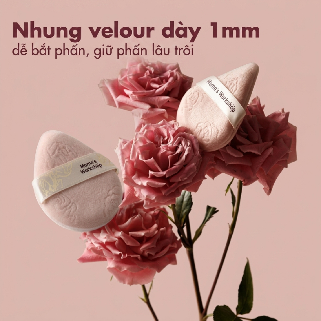 Bộ Cọ & Bông Mút Trang Điểm Cao Cấp Momo's Workshop Rosy Reverie Trio Set - Satin Rose Edition (3pcs)
