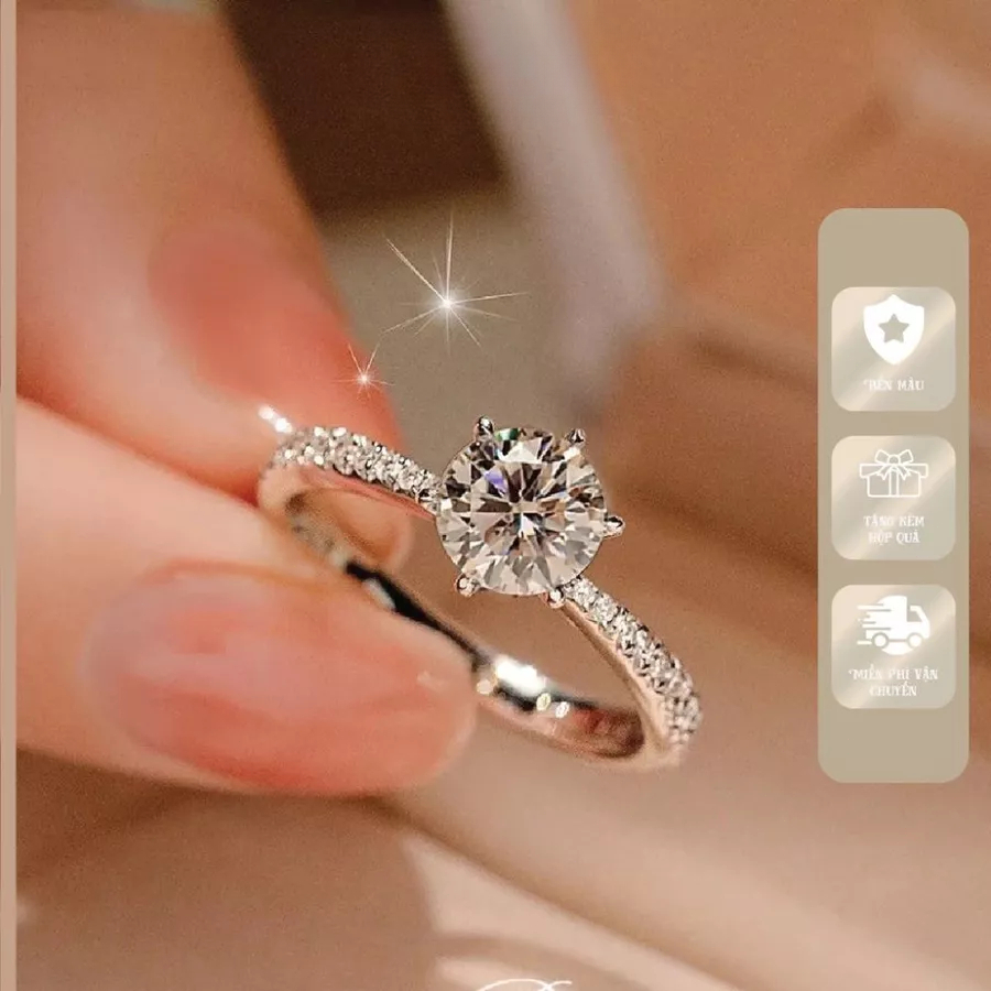 Nhẫn titan đính đá moissanite.Nhẫn kim cương, một kích cỡ phù hợp với tất cả mọi người, nhẫn nữ bằng titan lấp lánh.